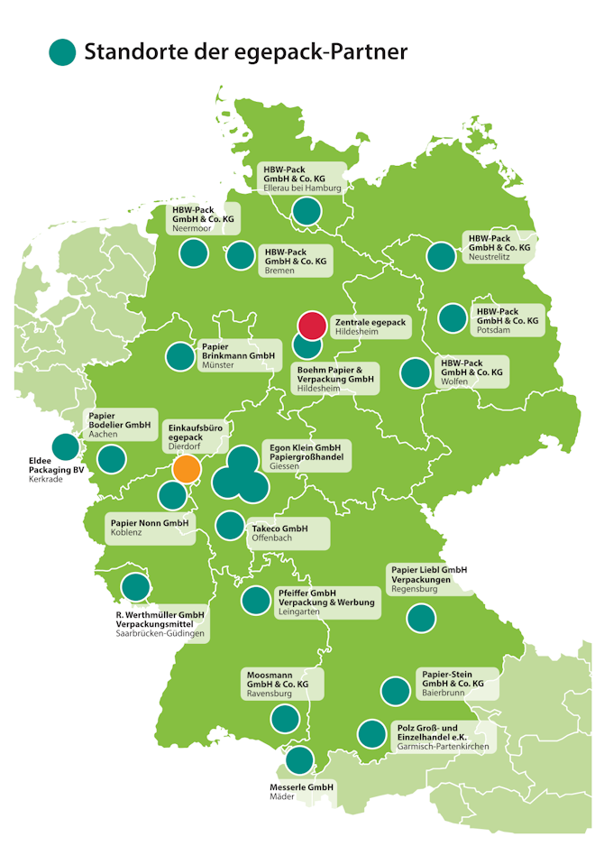 Deutschlandkarte mit allen egepack Partnern in und um Deutschland