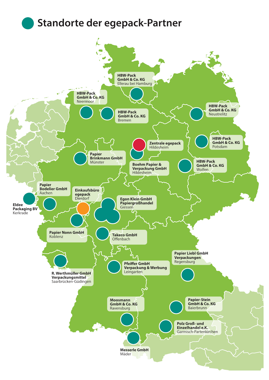 Deutschlandkarte mit allen egepack Partnern in und um Deutschland